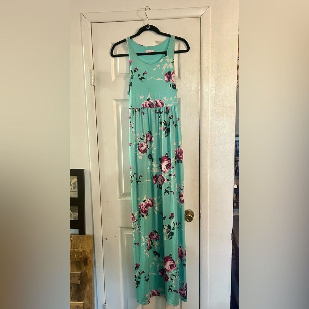 NWOT!!! Floral Maxi Dress in Teal and Purple